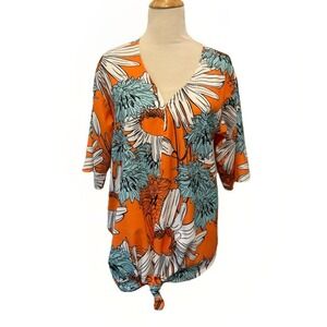 Sucrefas Floral Orange Blouse Front Tie Medium‎